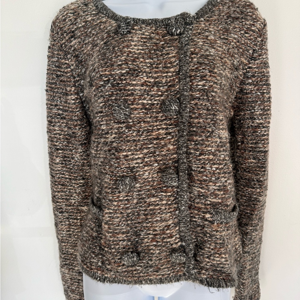 CAbi Gray and Brown Textured Knit Sweater
